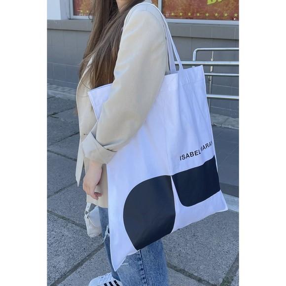 Isabel Marant Designer Canvas Tote Bag Shopper White Logo Big Size Large - Picture 6 of 7